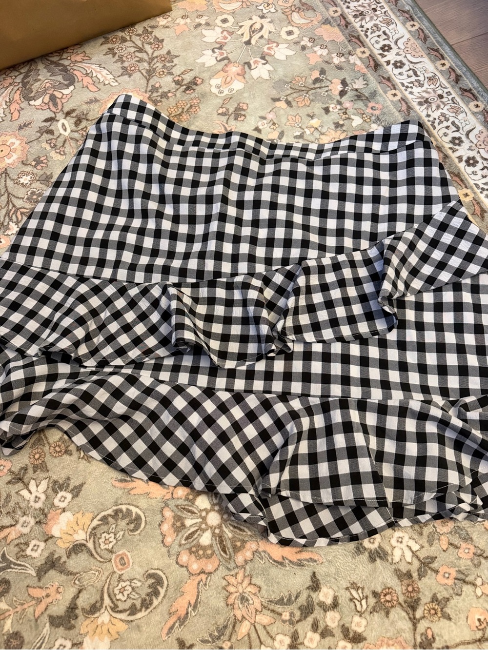 ARULA Black and White Gingham Ruffle Mini Skirt